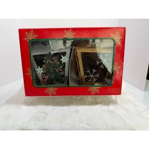Set of 2 JC Penny Silver and Gold Holiday Christmas Tin Lantern Candle Holders